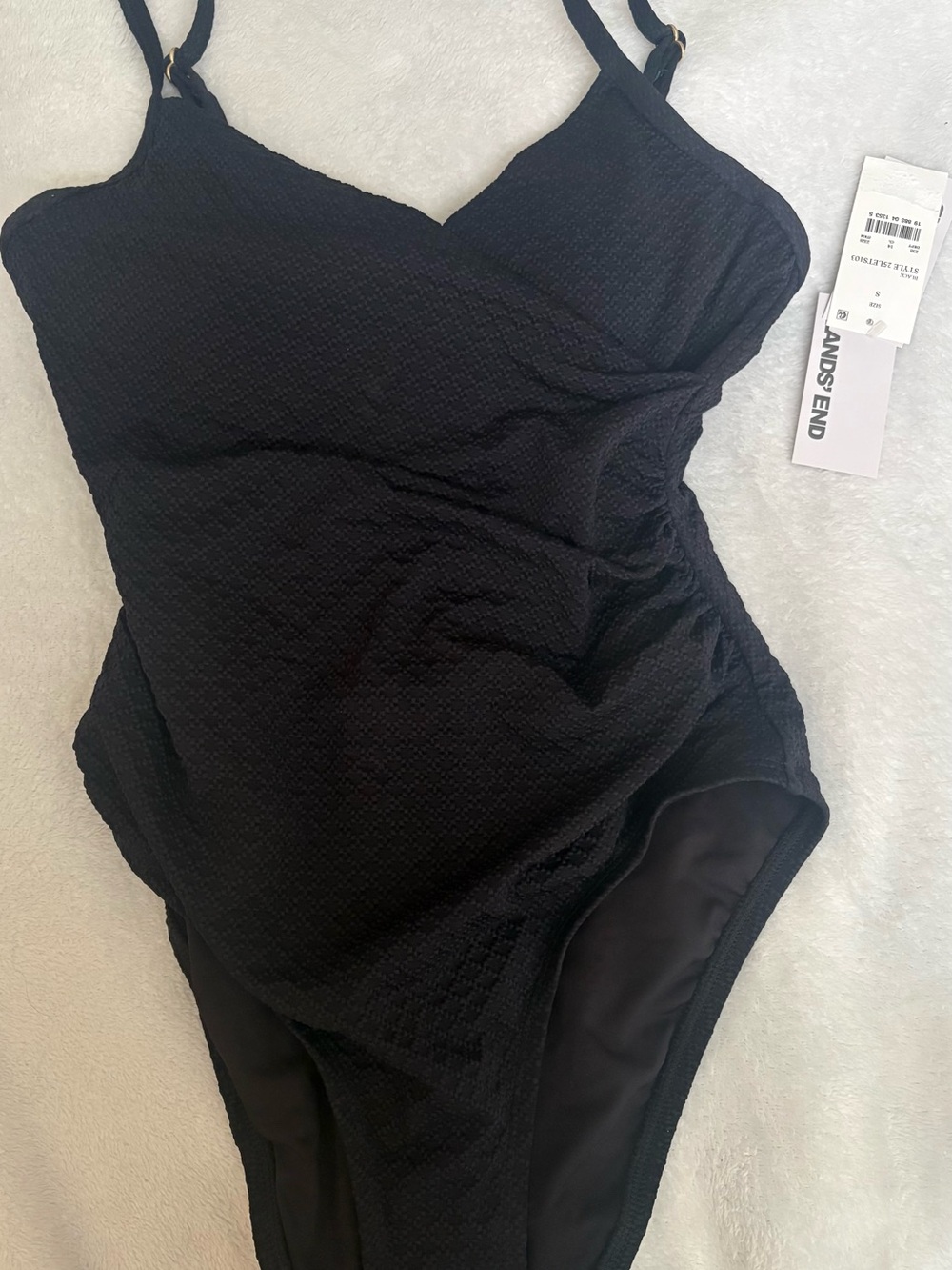 Lands' End Black Textured Scoop One-Piece Swimsuit